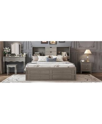 King Size Platform Bed with Storage Headboard and 8 Drawers