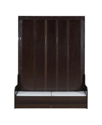 Queen Size Murphy Bed Wall Bed with Cushion, Espresso
