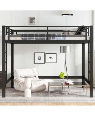 Full Size Metal Loft Bed with Ladder and Guardrails