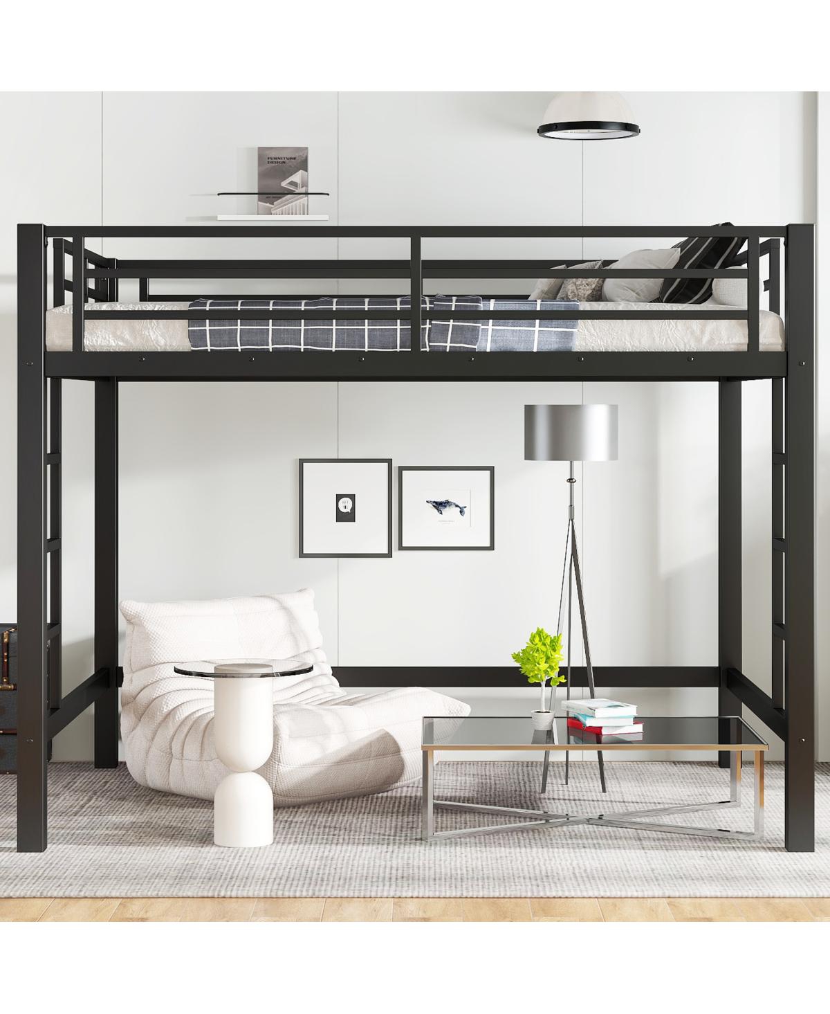 Streamdale Furniture Full Size Metal Loft Bed with Ladder and Guardrails