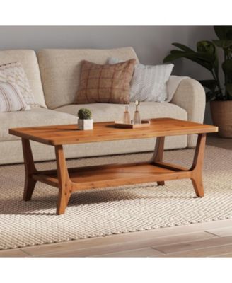 Solid Wood Coffee Table, 47-Inch Living Room Center Table with Shelf, 2-Tier, Smooth Corners, Child-Friendly, Easy Assembly