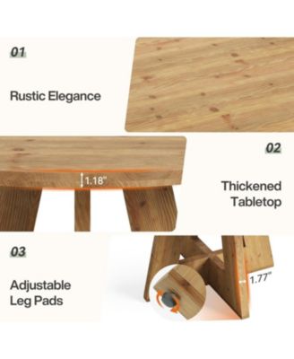 Solid Wood Round Dining Table, 47" Farmhouse Kitchen Table for 4-6, Wooden Circle Dinner Table 