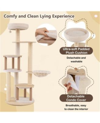 60"Tall Wooden Cat Tree with Scratching Posts & Condos