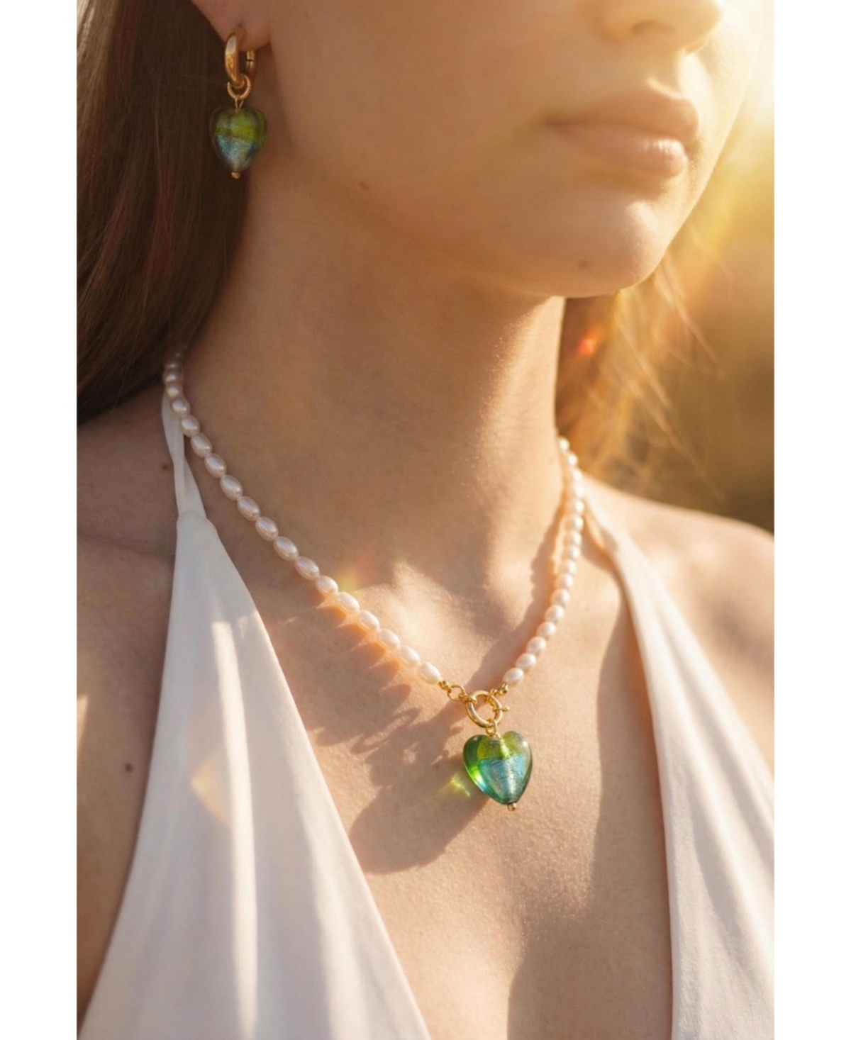 Esmee Glaze Heart Pendant Baroque Pearl Necklace