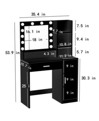 Vanity Desk with Mirror & Light, Drawer Storage, 3 Lighting Modes, Black