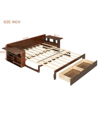 Daybed with Removable Desk, Storage Drawers & Hydraulic Side Table