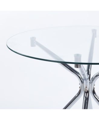 Dining Table with Chrome Metal Leg and Tempered Glass