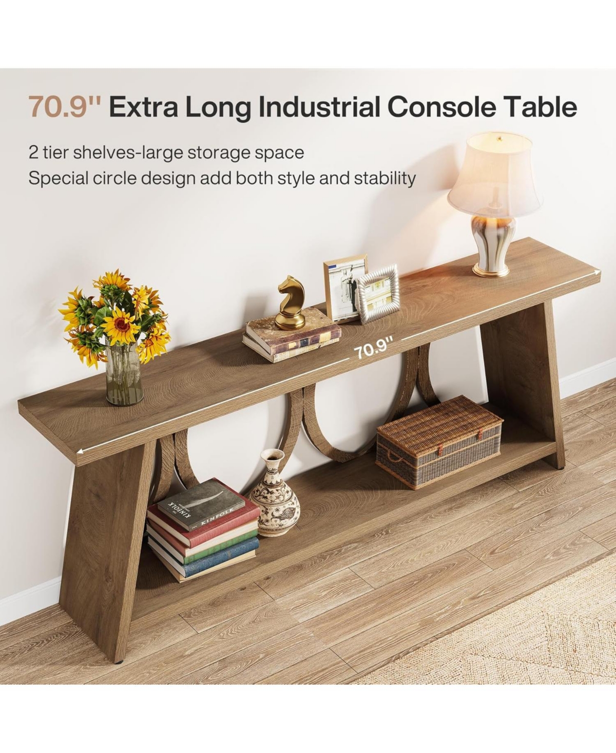 Tribesigns 70.9 inch Extra Long Console Table, Farmhouse Sofa Table Behind Couch with 2 Tier Storage Shelf, Narrow Entryway Hallway Accent Table
