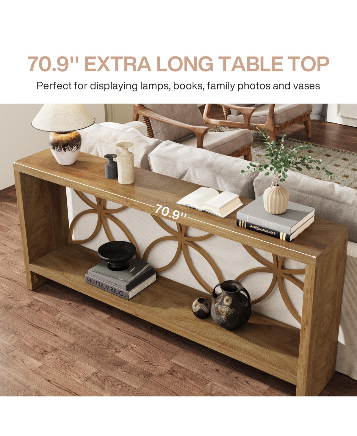 Tribesigns 70.9-Inch Narrow Sofa Table, Industrial Long Sofa Table Behind Couch, Entry Console Table with Storage for Entryway, Living Room, Foyer