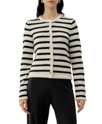 Women's Stripped Crochet Washable-Wool Cardigan