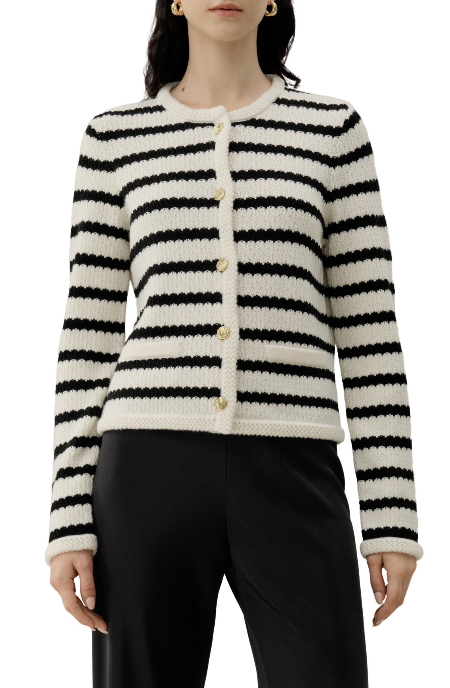 Women's Stripped Crochet Washable-Wool Cardigan