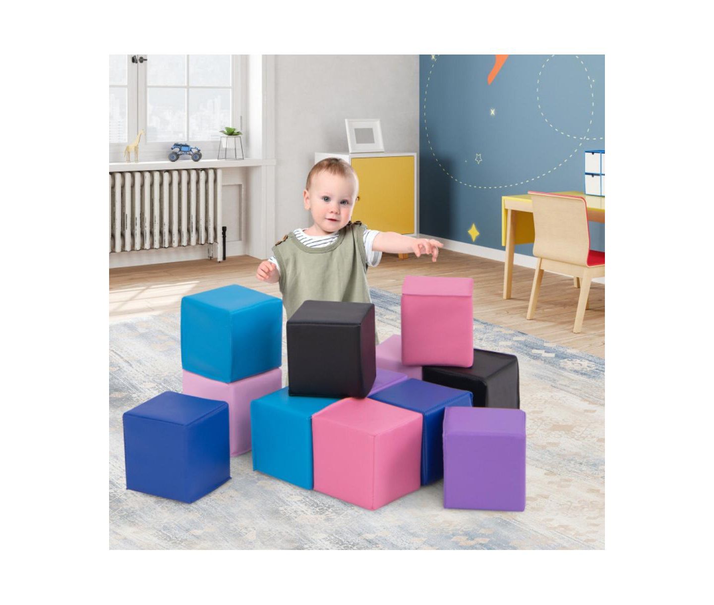 Детский конструктор HONGGE Soft Foam Stacking Sensory Learning 12-Piece Building Set, Ages 3+, цвет: Разноцветный — фото 6