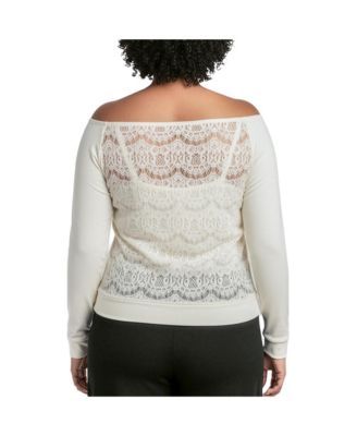 Plus Size Lace Ponte Boat Neck Blouse Tops