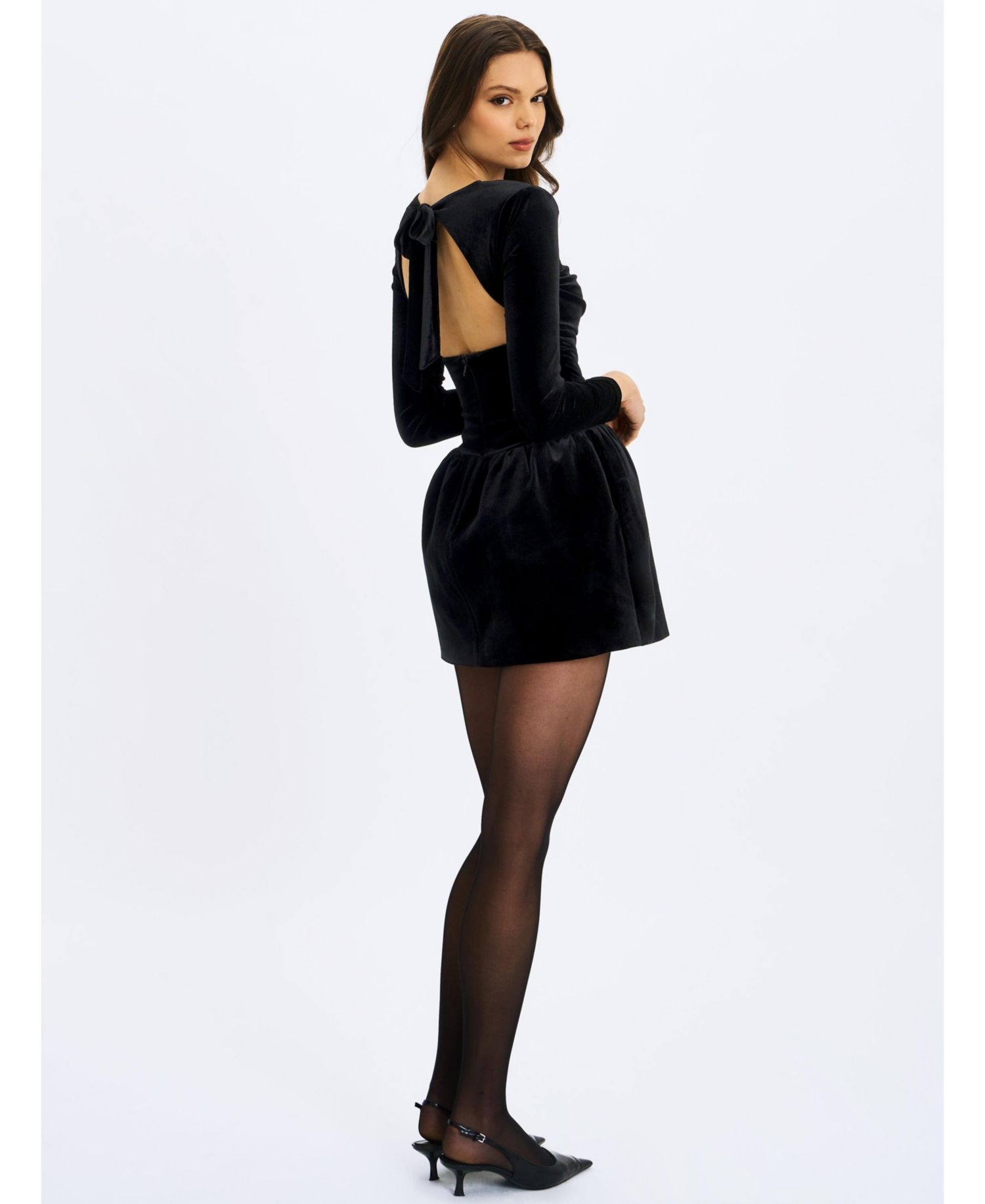 Women's Catrina Black Velvet Square Neck Bow-Tie Mini Dress
