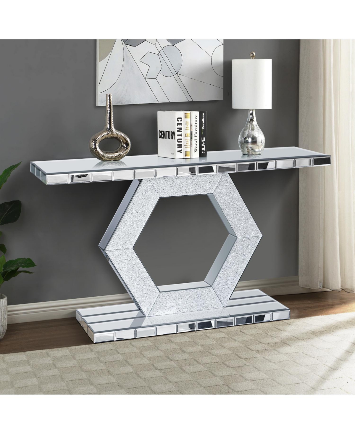 Streamdale Furniture Crystal Hexagon Mirror Console Table