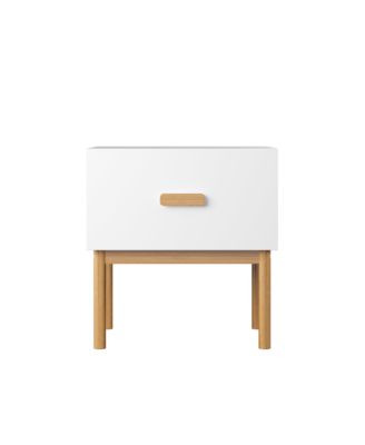 Modern White Nightstand with Drawer & Wood Legs