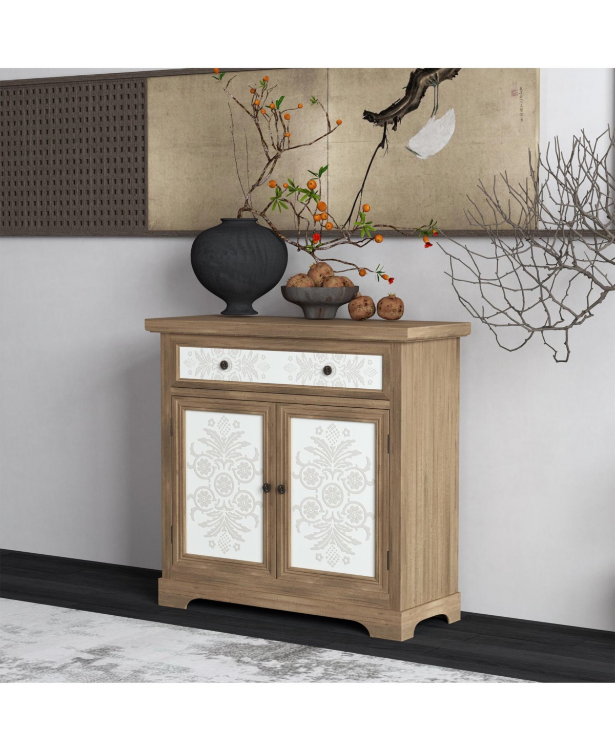 Streamdale Furniture Rustic Carved Floral Accent Cabinet