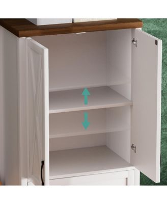 TV Cabinet Set: 113.5"W Wall Unit with 2 Sideboards, White/Walnut