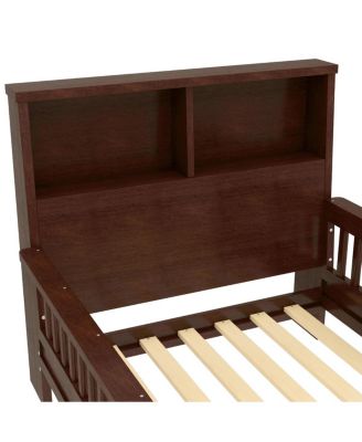 Twin Platform Bed with Storage Headboard & Pull-Out, Espresso