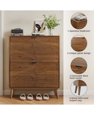 Medieval Modern Independent Shoe Cabinet, Walnut Shoe Storage Cabinet, Fence Shoe Cabinet
