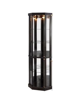 Lighted Corner Curio Cabinet - Glass Display Case for Living Room & Bar Storage - Black