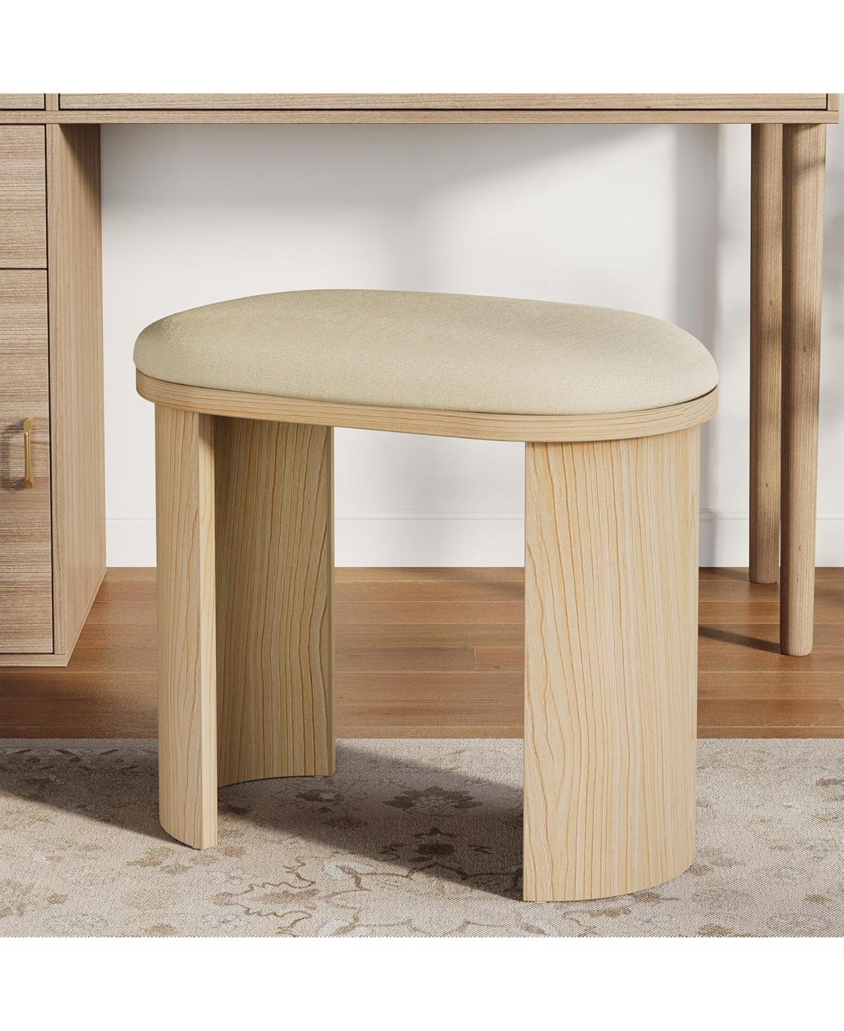 Tribesigns 23.6-Inch Vanity Stool Chair, Ottoman Stool Foot Rest for Couch with Cushion and Wooden Frame, Small Entryway Bench, Beige