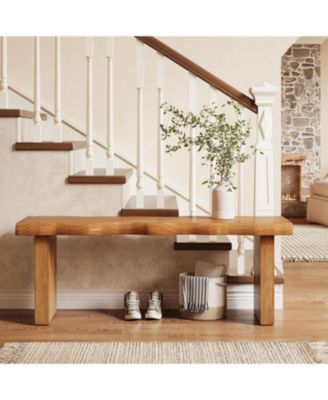 47" Solid Wood Bench, Farmhouse Entryway Bench for Bedroom, Dining Bench for Kitchen, Entryway, Mudroom, Easy Assembly, Brown