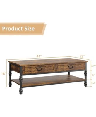 41" Coffee Table with 2 Storage Drawers, Rustic Coffee Tables w/Storage Shelf and Metal Legs,Wood Large Rectangular Coffee Table (Rustic