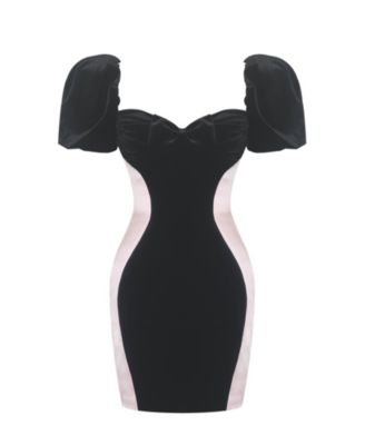 Women's Nova Black Contoured Sweetheart Puff Sleeve Mini Dress