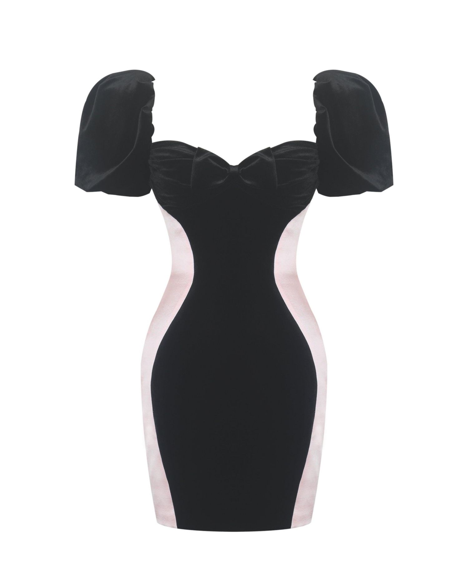 Women's Nova Black Contoured Sweetheart Puff Sleeve Mini Dress