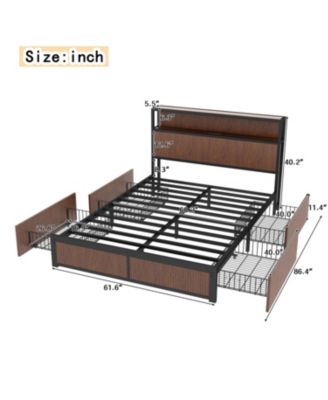 Large Wooden Platform Bed Frame with Storage & Socket