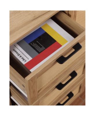  Mid-Century Storage Cabinet- Rattan Doors, 3 Drawers, Adjustable Shelves