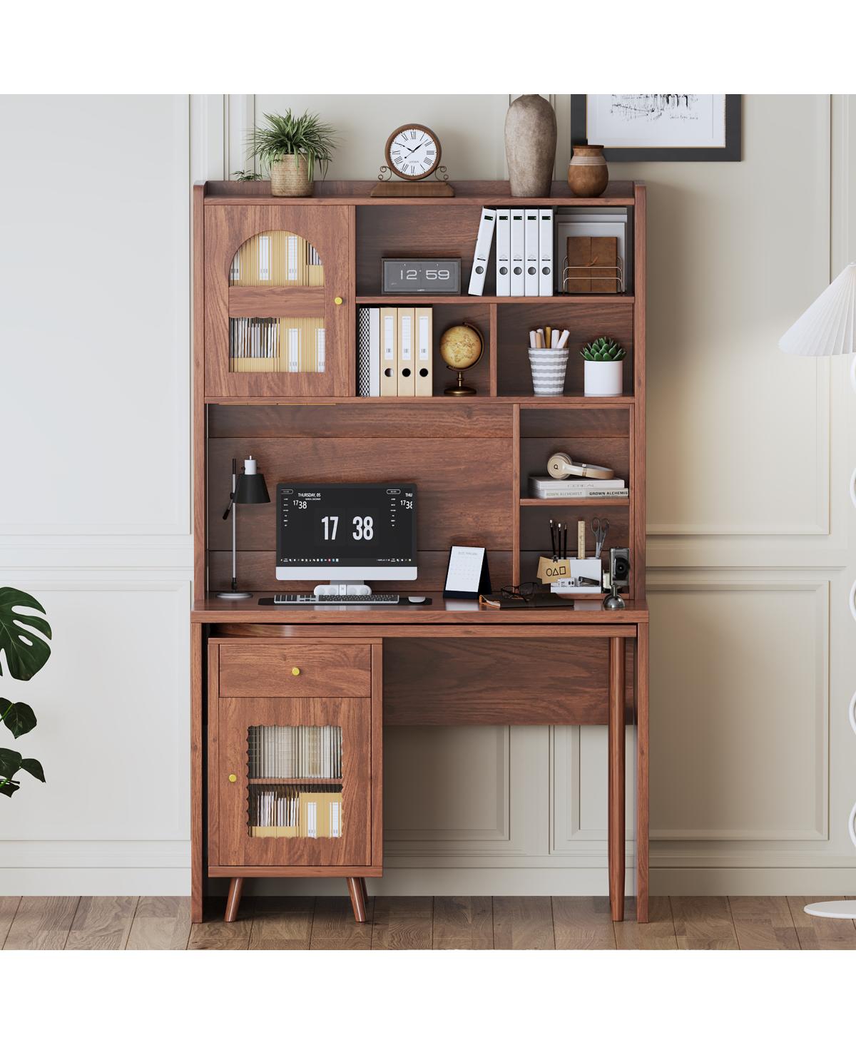 Streamdale Computer Desk with Rotating Desktop, Storage Drawer & Cabinets