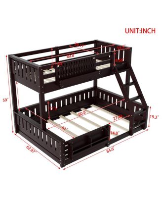 Streamdale Twin XL over Queen Bunk Bed with Ladder, Guardrails, Pegboard & Bookshelf, Espresso