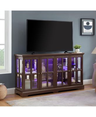  LED Curio Display Cabinet with Glass Doors & Adjustable Shelves - CHERRY