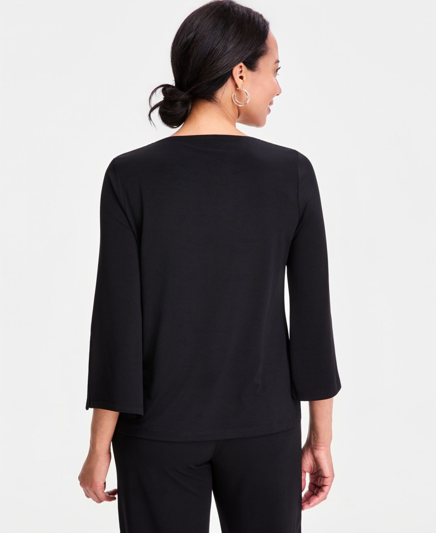 Женский топ JM Collection Split-Sleeve Keyhole-Neck Top, цвет: Глубокий чёрный — фото 2