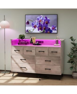 Modern 8 Drawer Dresser with LED Lights and Charging Station