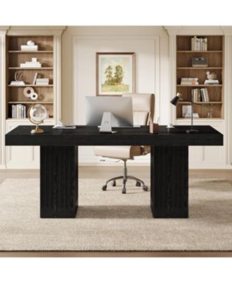 63 Inch Executive Desk, Modern Office Computer Desk with Heavy Duty Double Pedestal, Large Study Writing Table Business Furniture