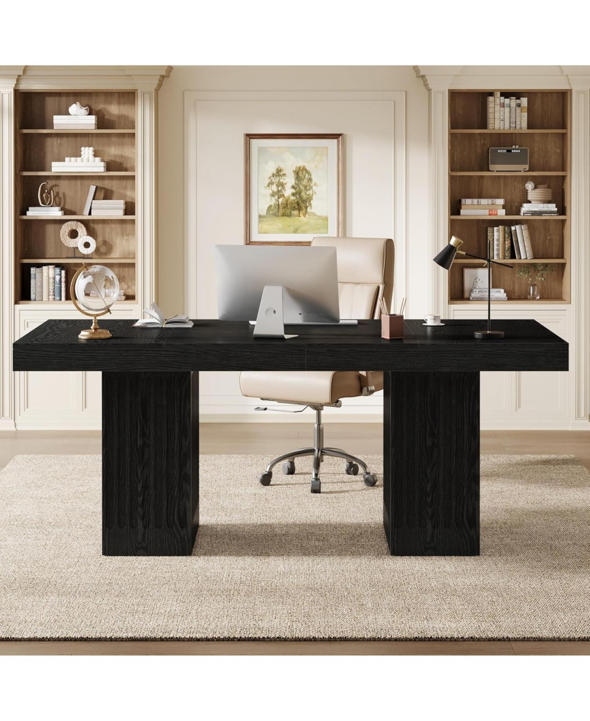 Tribesigns 63 Inch Executive Desk, Modern Office Computer Desk with Heavy Duty Double Pedestal, Large Study Writing Table Business Furniture
