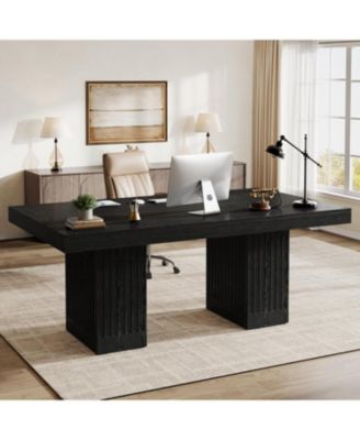 63 Inch Executive Desk, Modern Office Computer Desk with Heavy Duty Double Pedestal, Large Study Writing Table Business Furniture