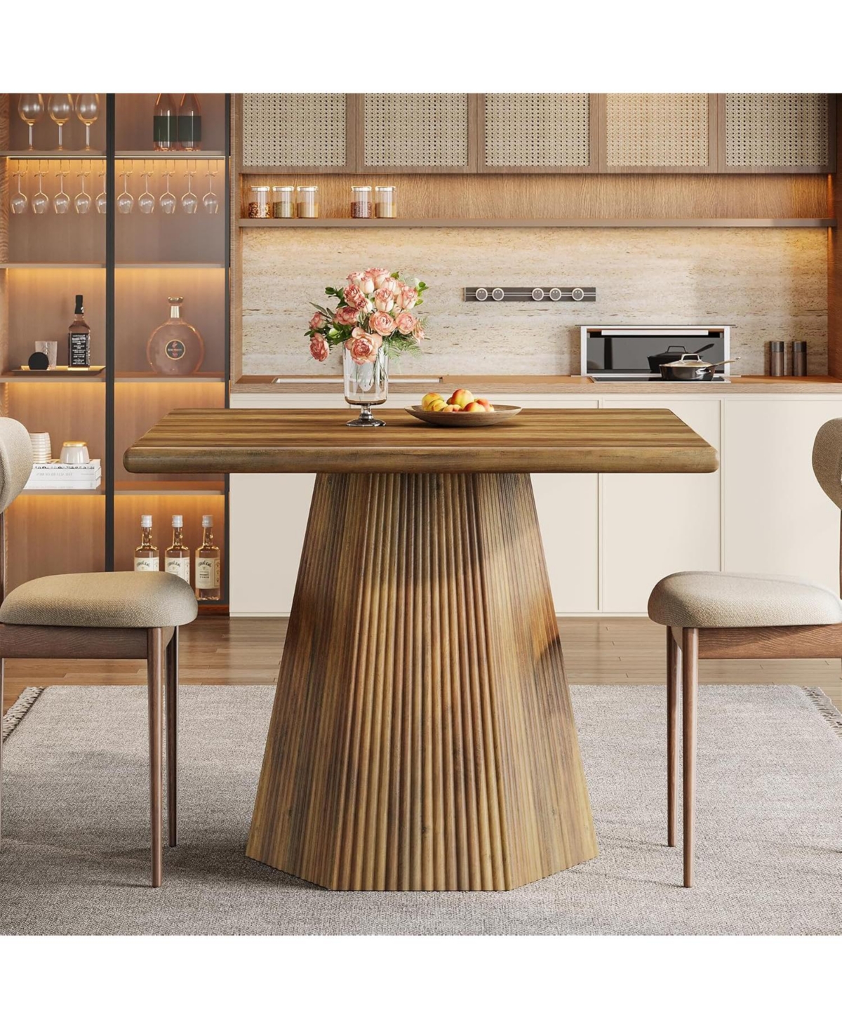 Tribesigns Square Dining Table for 4, 31.5-Inch Farmhouse Kitchen Table with Sturdy Pedestal Base for Kitchen & Dining Room & Living Room