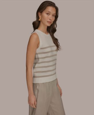 Women's Cotton Cashmere Striped Sleeveless Sweater
