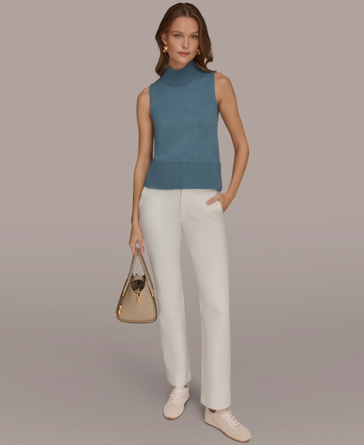 Donna Karan Weekend Women's Sleeveless Mock Neck A-Line Sweater
