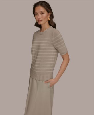 Women's Elbow-Sleeve Crew Neck Stripe Sequin Sweater