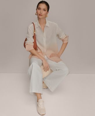 Women's Linen Dip Dye Long-Sleeve Button-Front Shirt