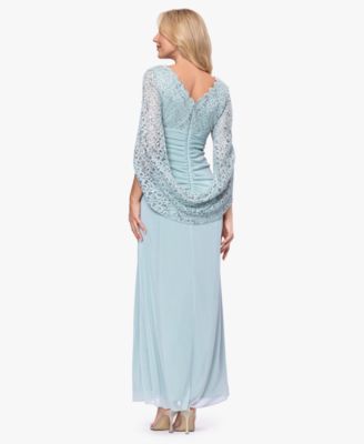B&A By Betsy & Adam Petite Draped Lace Back Gown