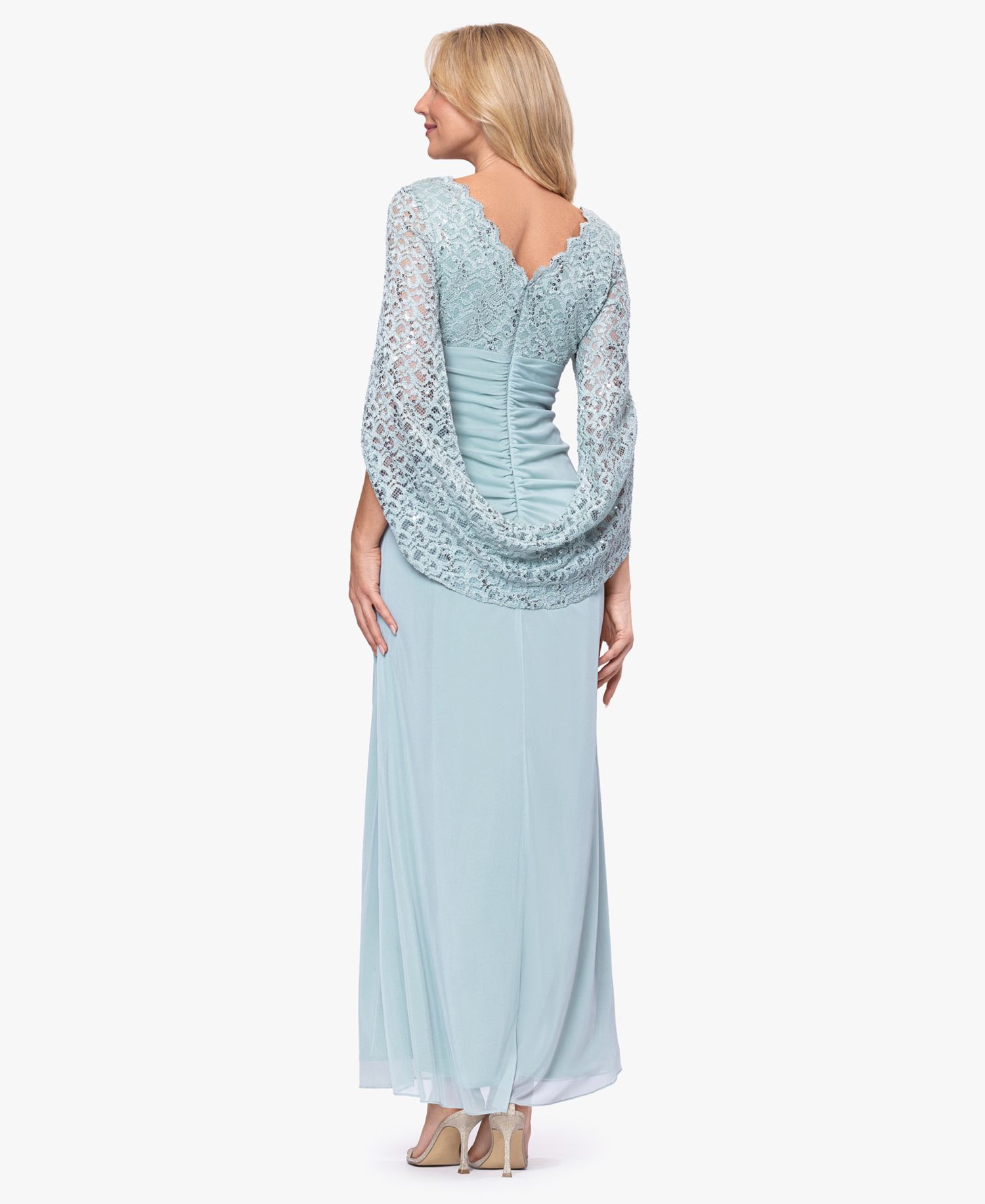 Betsy & Adam Women's Draped Lace Chiffon Gown