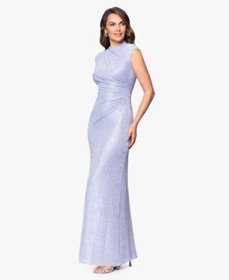 Petite Ruched Metallic Crinkle Gown