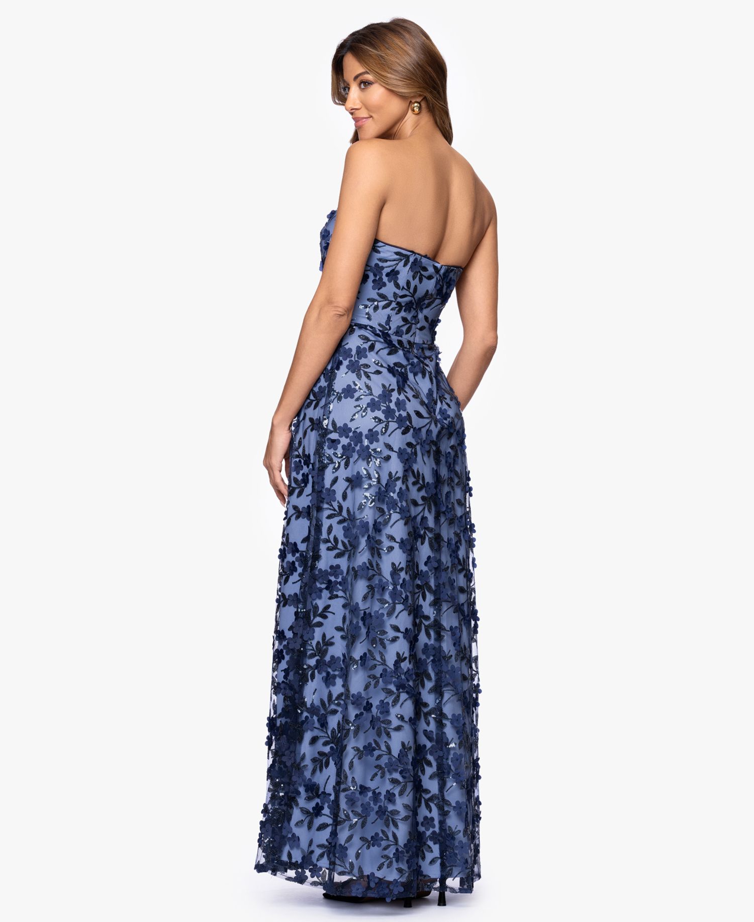 Women's Long Strapless 3D Flower Gown