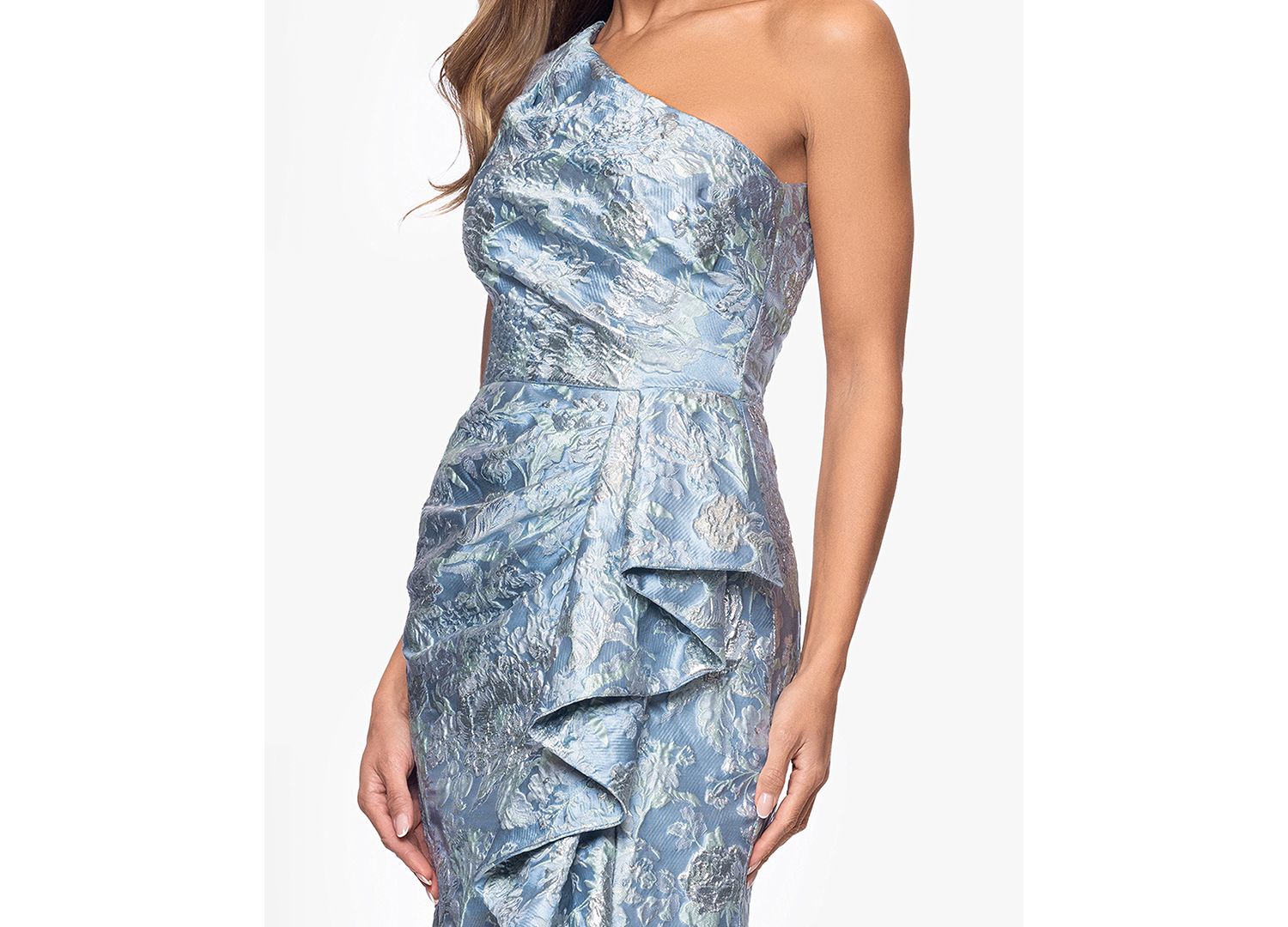 Women's Metallic Jacquard One-Shoulder Gown